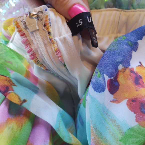 As U Wish Strapless floral Chiffon Gown, Juniors 3 - Picture 6 of 9